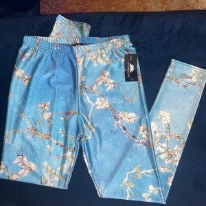 NWT LOTUS LEGGINGS JAPANESE CHERRY BLOSSOM PRINT BLUE SIZE LARGE
